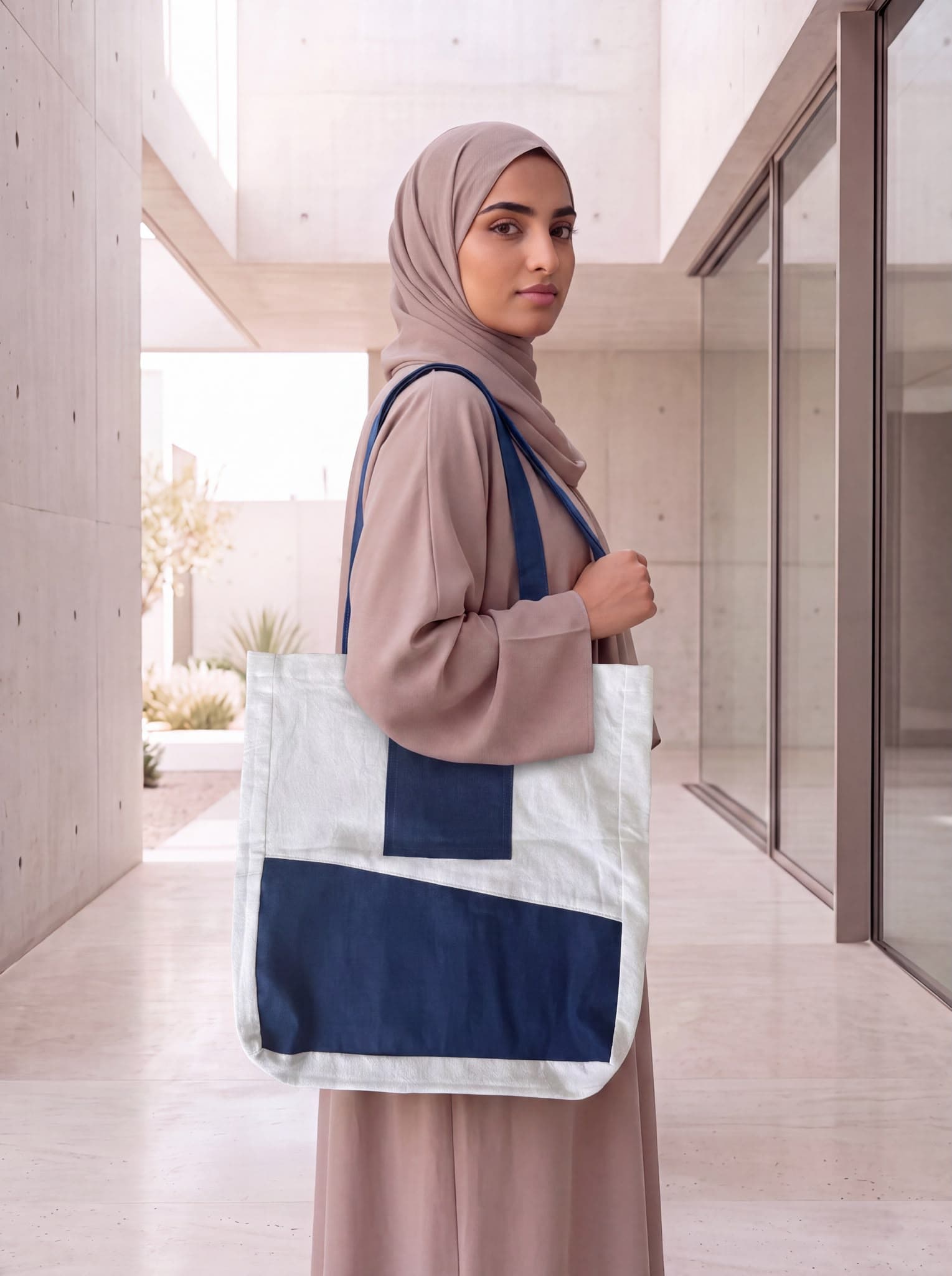 Cream Patch Denim Tote